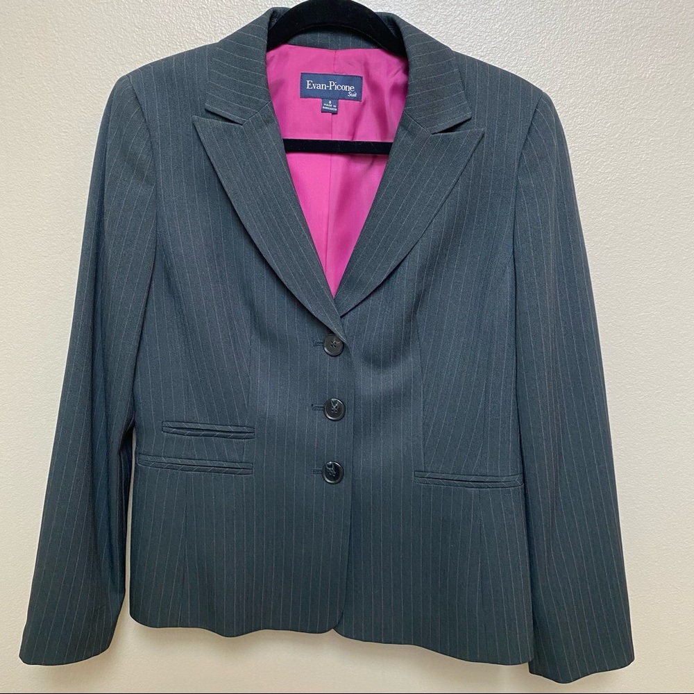 Evan Picone Charcoal & Pink Pinstripe Suit Jacket